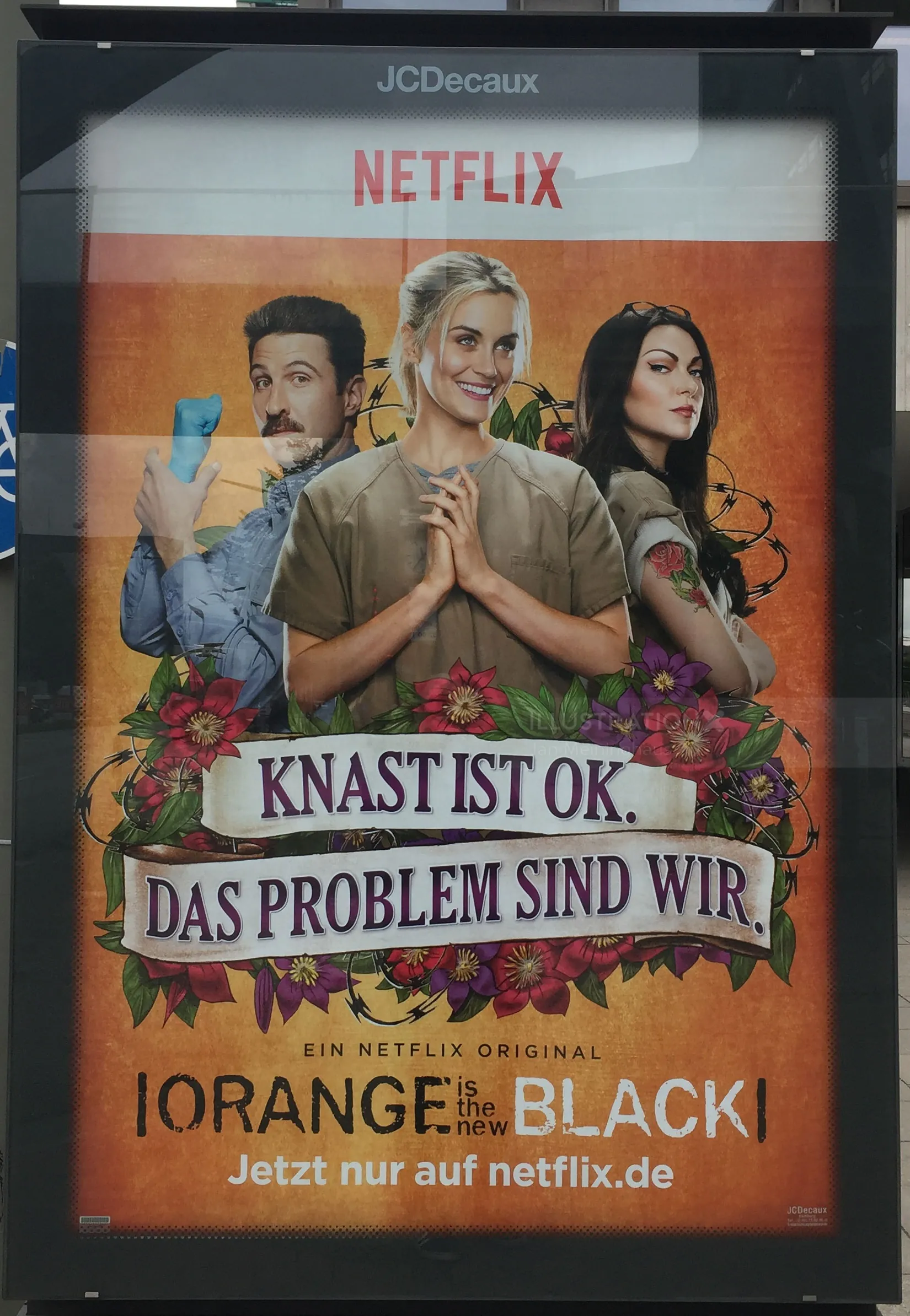 Orange Is the New Black Netflix poster with three characters standing together by Jan Meininghaus