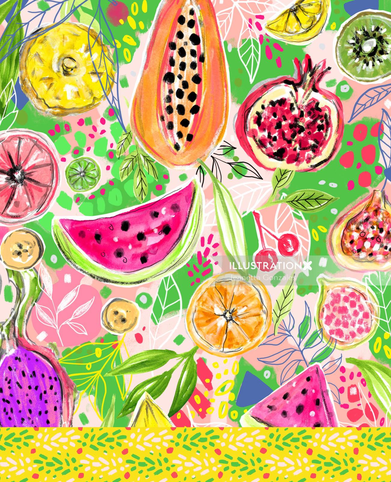 Watercolor illustration of fruits 