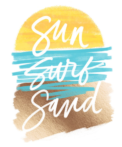 Typography art of sun surt sand