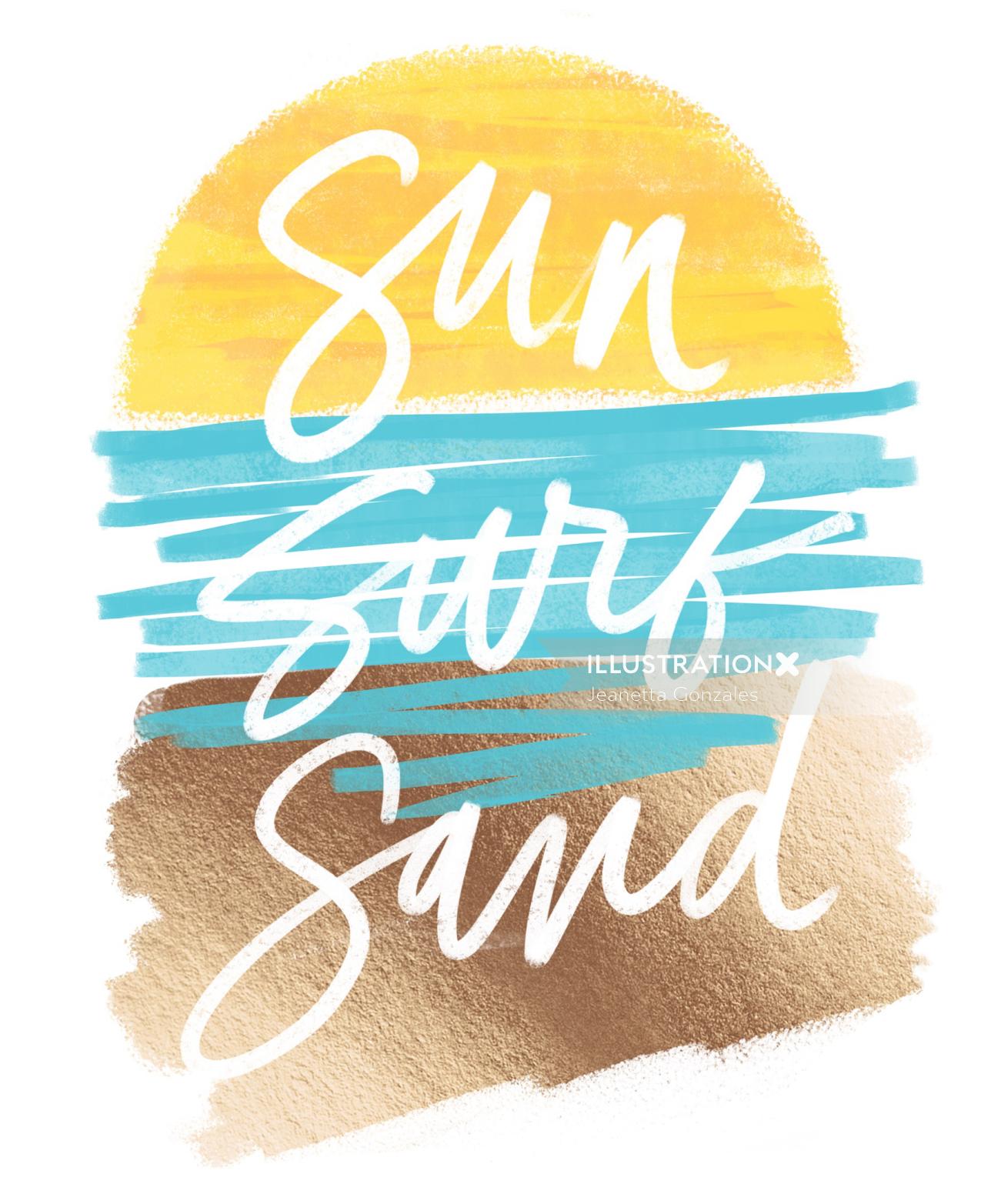 Art de la typographie du sable surt soleil