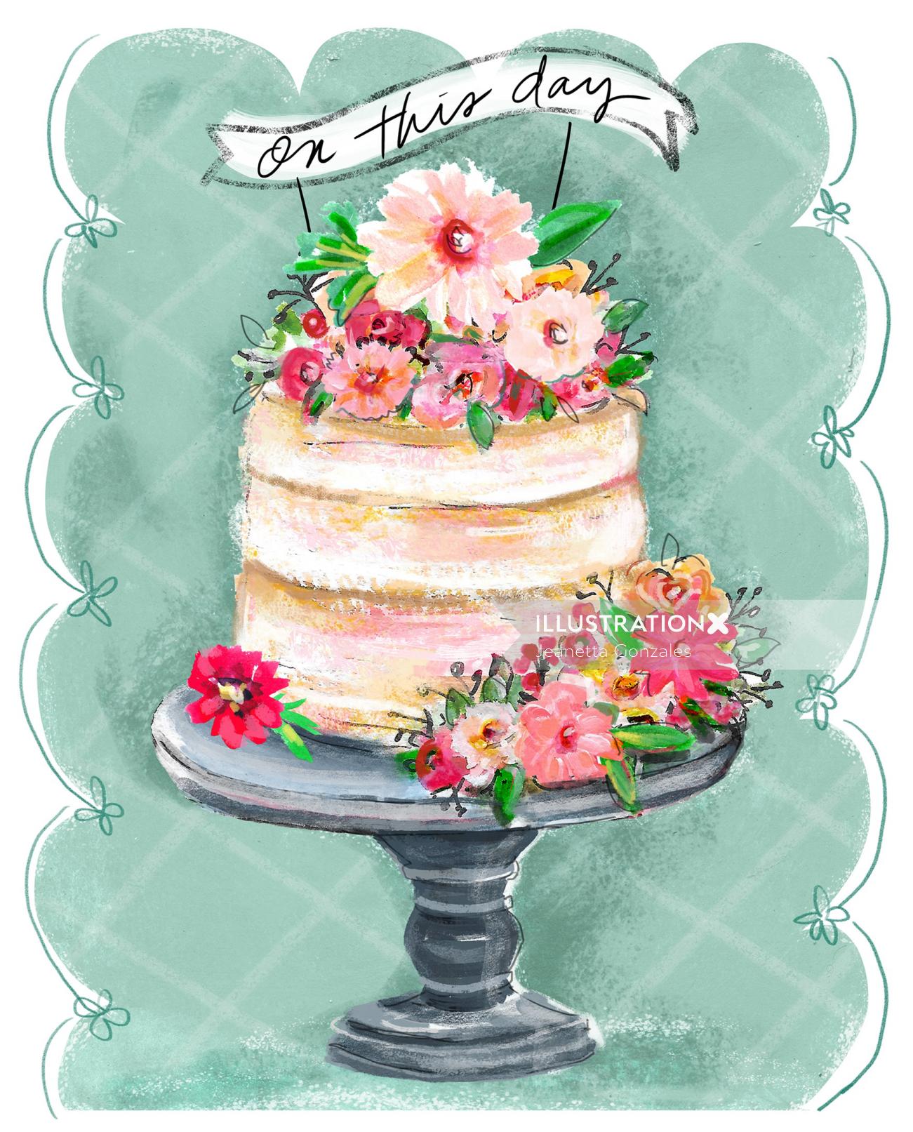 Watercolor painting of cake 