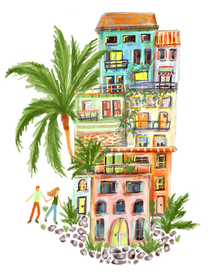 Watercolor painting of apartments 