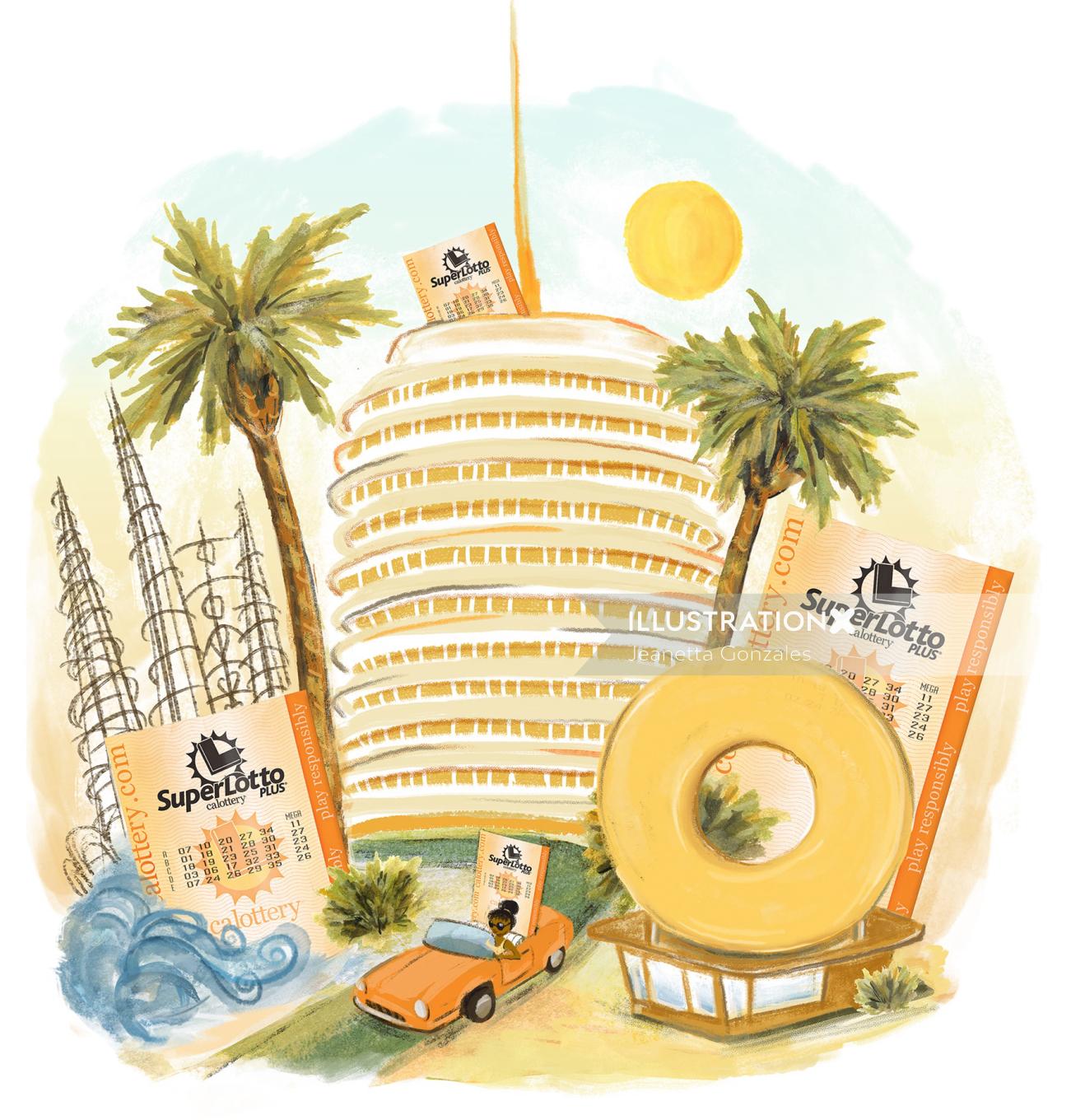 Illustration de célébration de la loterie de Californie par Jeanetta Gonzales
