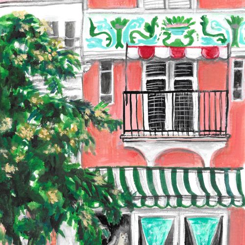 Watercolor building illustration in Miami