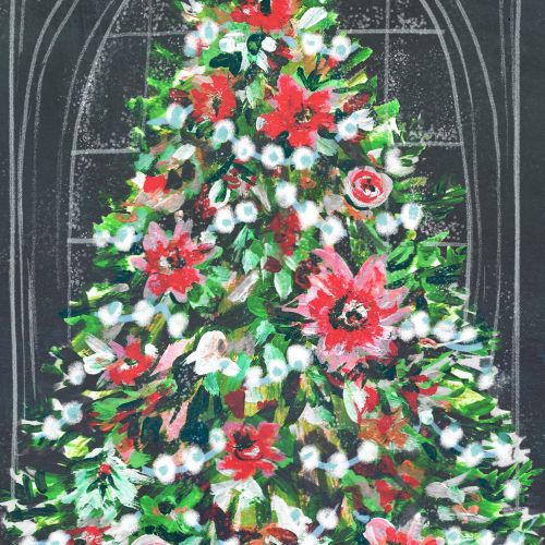Watercolor painting of Christmas tree 