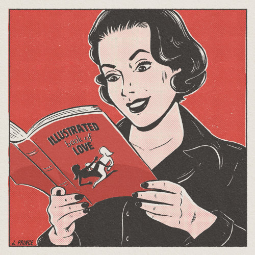 Mujer leyendo libro ilustrado de amor