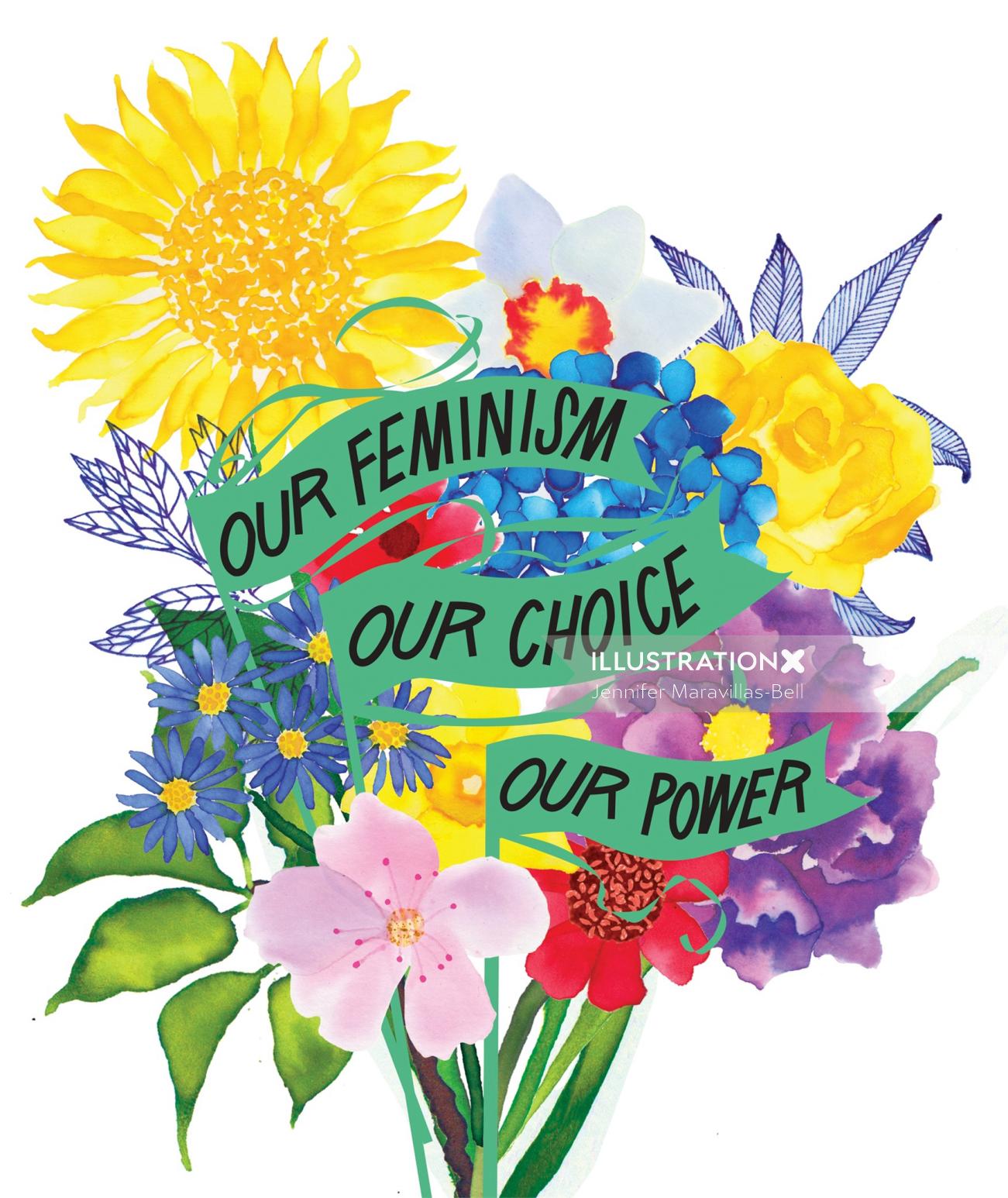 Pintura do ramalhete da flor para a edição especial do feminismo