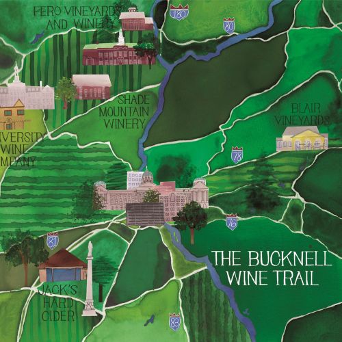 Watercolour Painting of The Bucknell Wine Trail Map