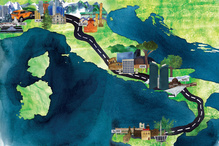 Italy map painting for Vanity Fair Italia for Audi