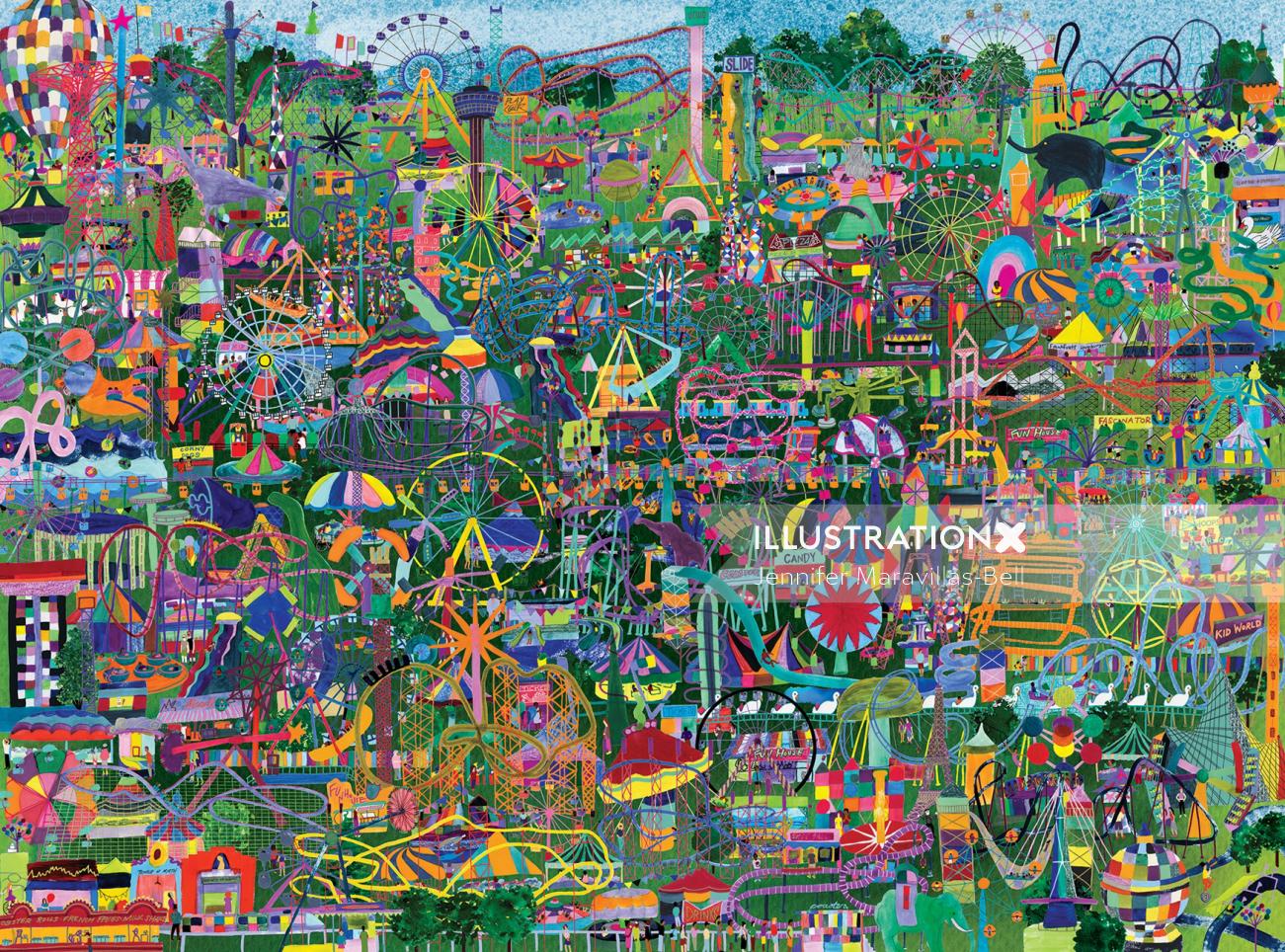 Amusement parks, illustration, puzzle