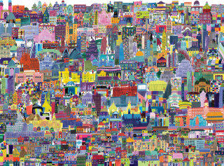 Buildings of the world puzzle illustration