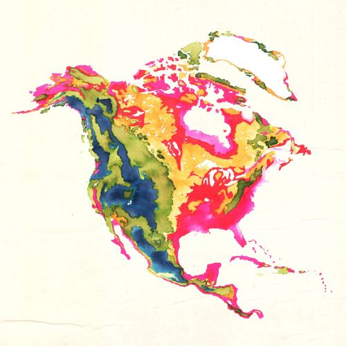 Watercolor painting of North America map