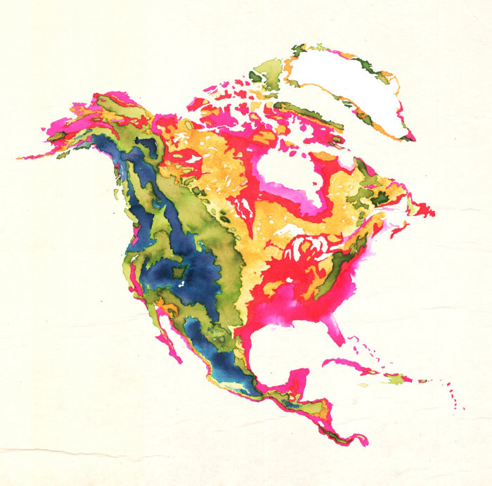北米地図の水彩画