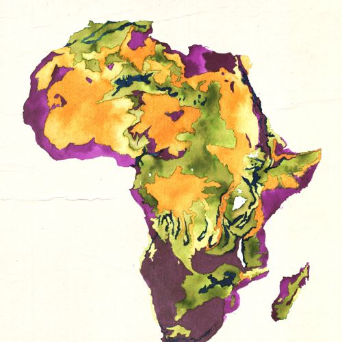 Watercolor map painting of Africa
