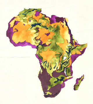 Watercolor map painting of Africa