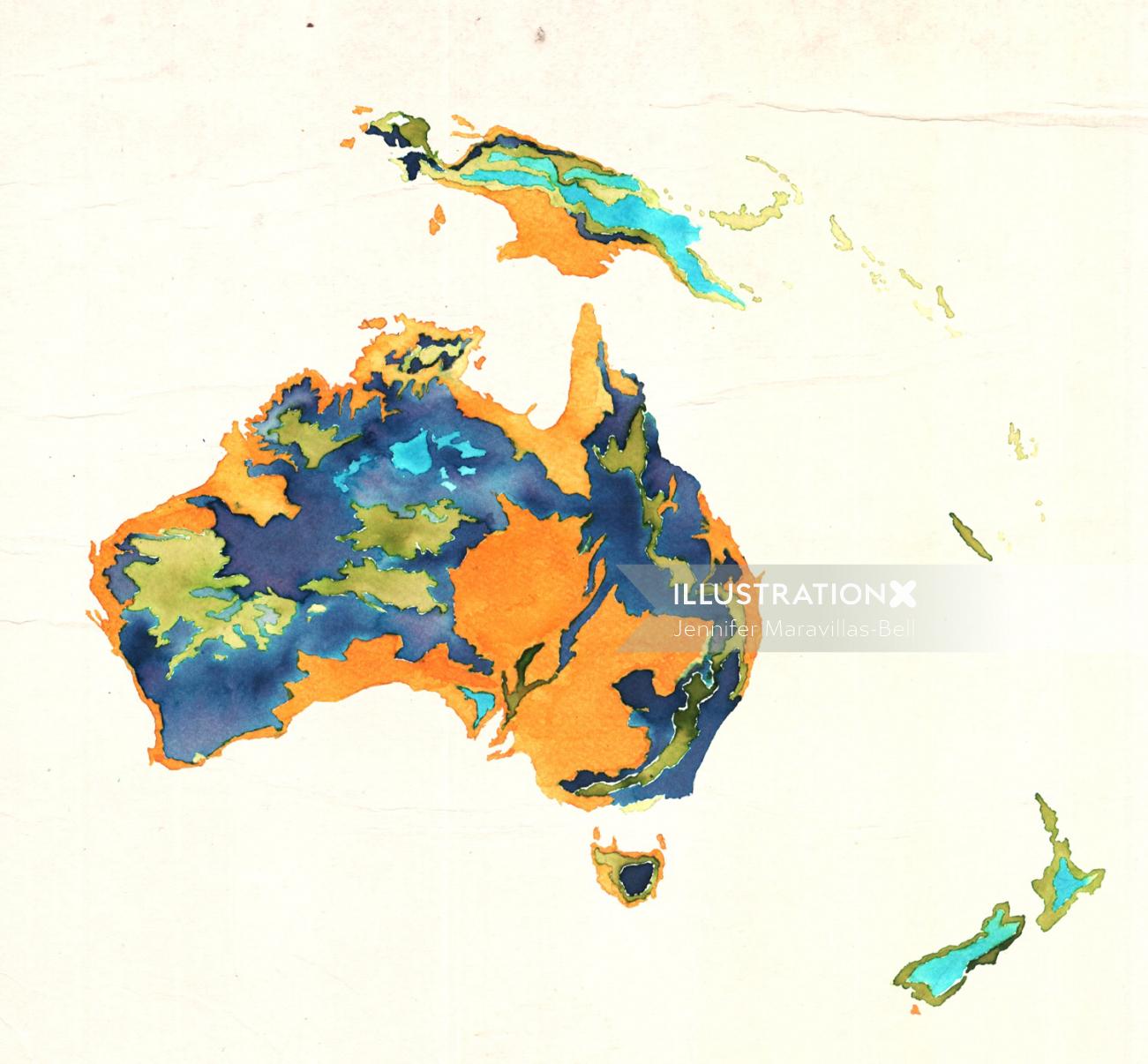Uma ilustração do mapa da Austrália