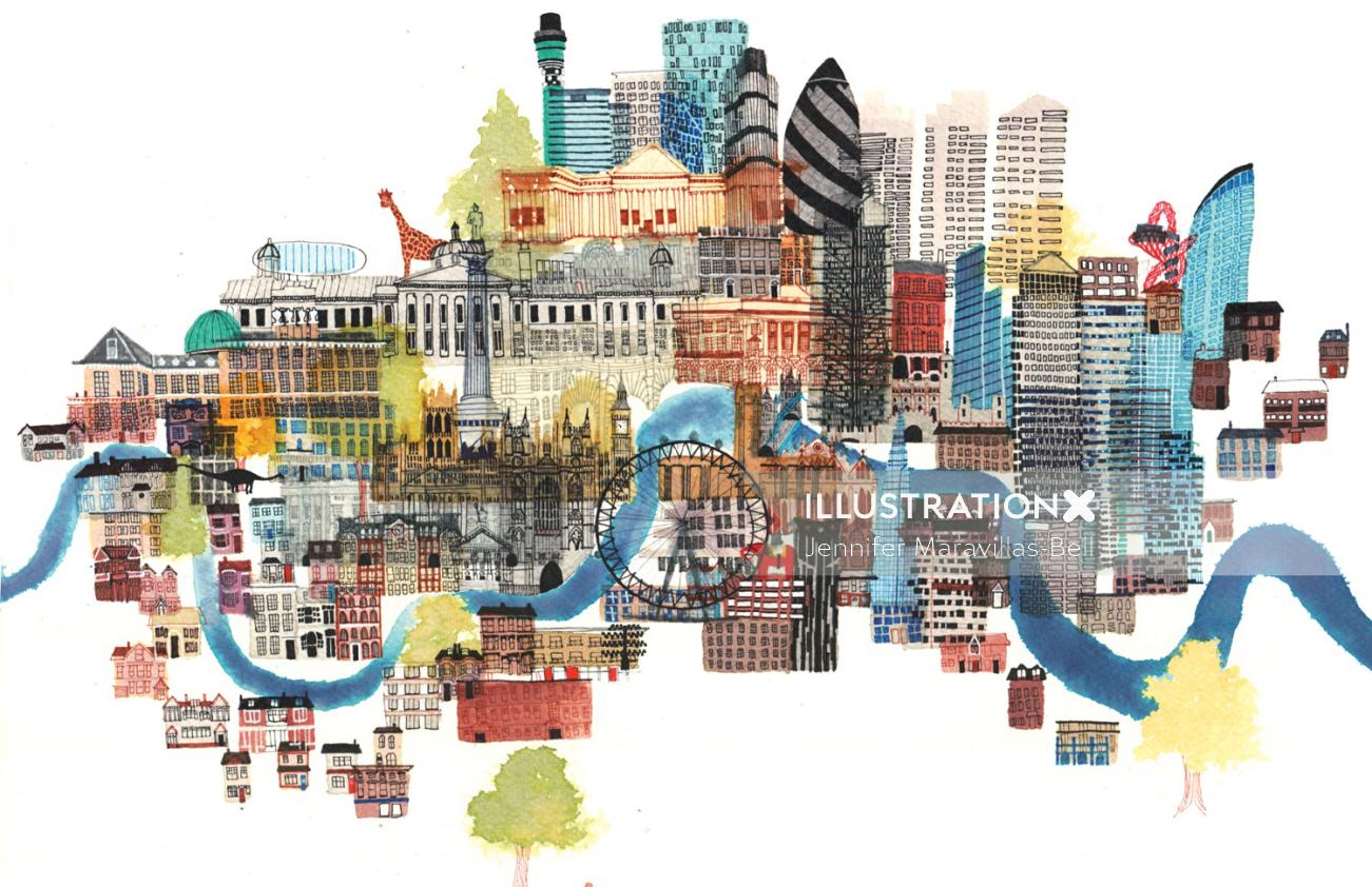 Ilustración de arquitectura de Londres por Jennifer Maravillas