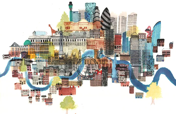 London architecture illustration by Jennifer Maravillas