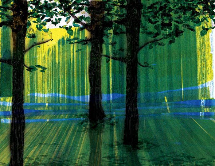 Lever de soleil sur l&#39;illustration des arbres par Jennifer Maravillas