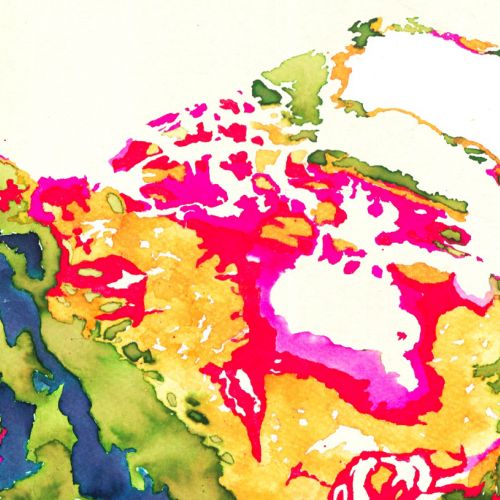 North American continent colourful map illustration