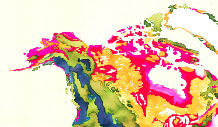 北アメリカ大陸のカラフルな地図のイラスト