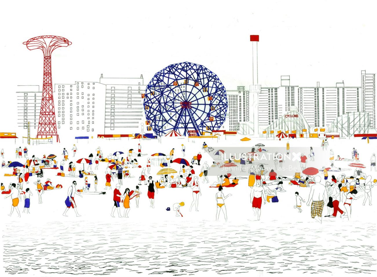 Ilustração de Coney Island por Jennifer Maravillas