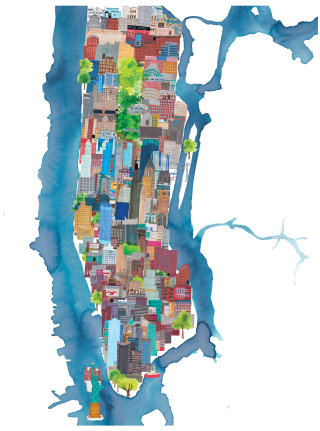 水彩画中的纽约城市景观