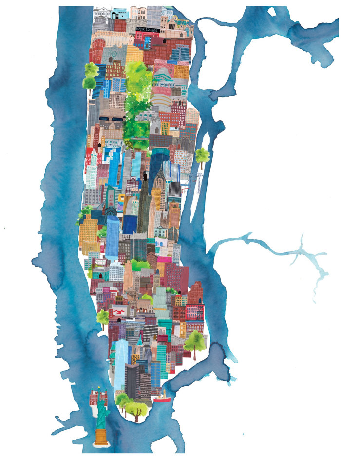 水彩で描いたニューヨークの街並み