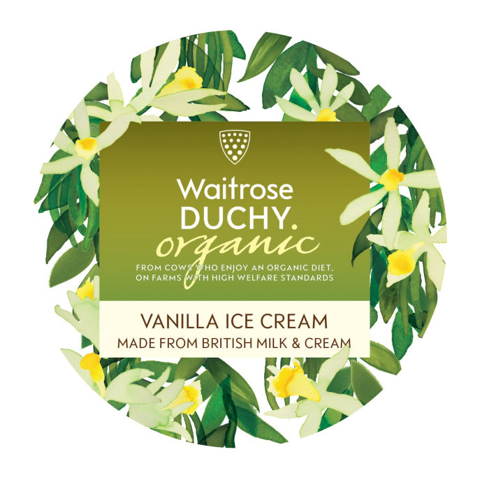 Waitrose Duchy Organic Vanillaアイスクリームのロゴデザイン