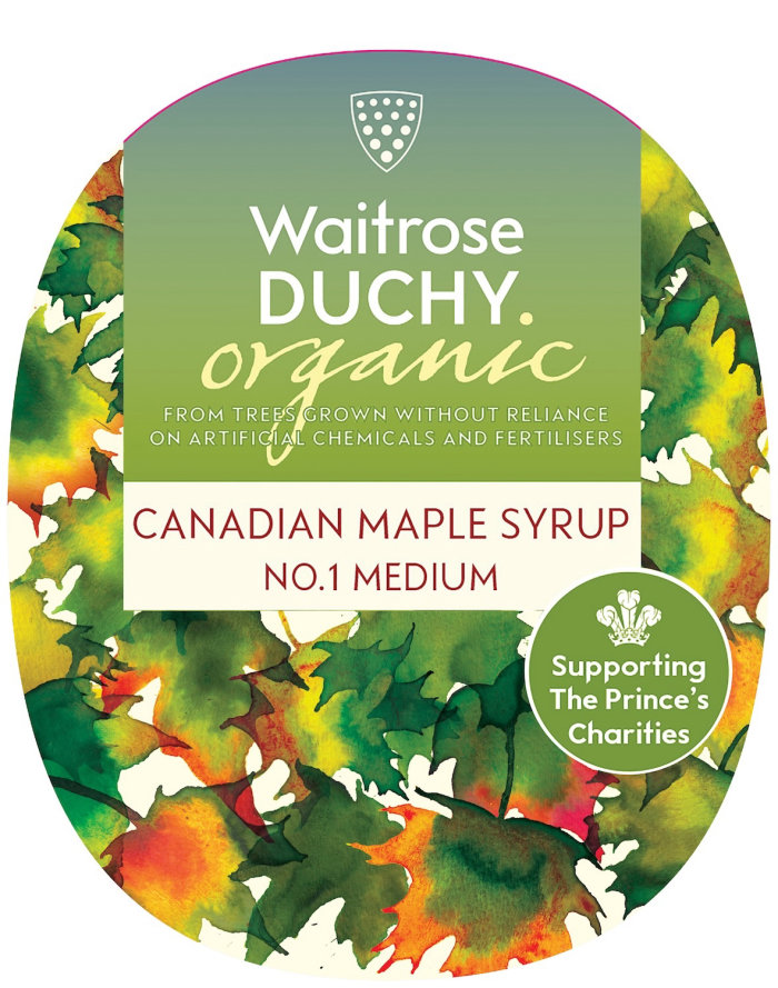 Conception d&#39;étiquettes pour Waitrose Duchy biologique - Sirop d&#39;érable canadien