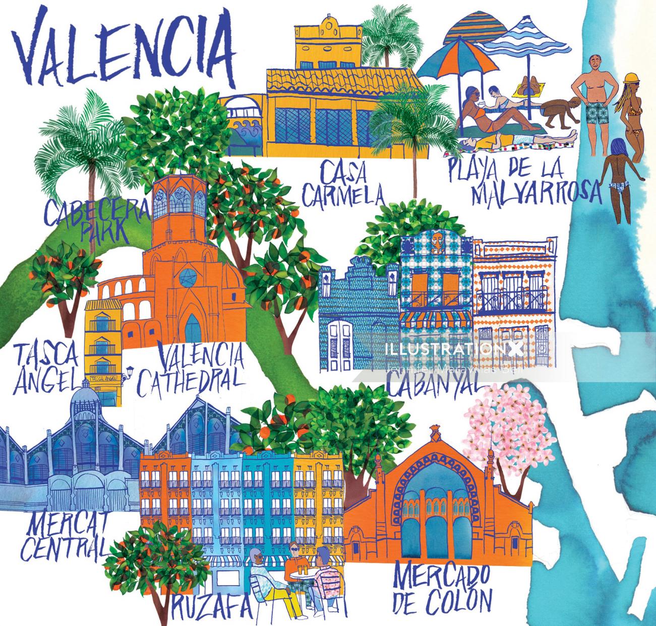 Uma ilustração da cidade de Valência