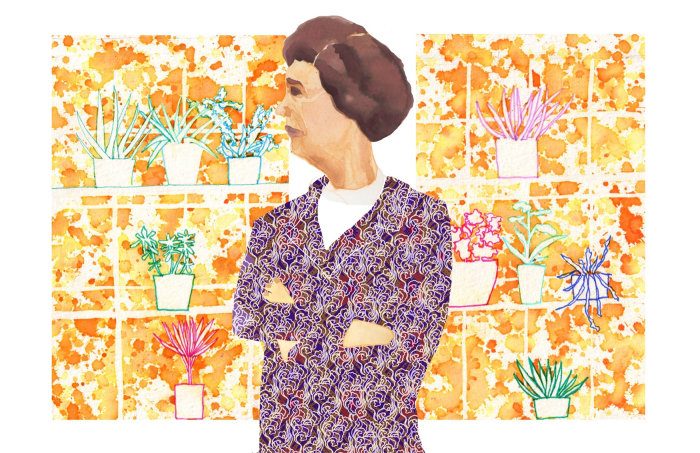 Watercolour painting of woman with plants