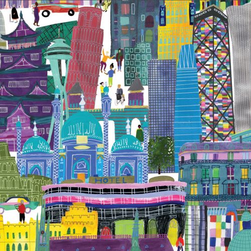 Buildings of the world, illustration, puzzle