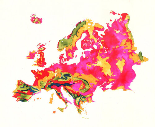 Watercolour Map of Europe By Jennifer Maravillas
