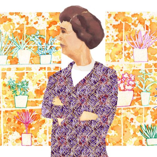 Watercolour painting of woman with plants
