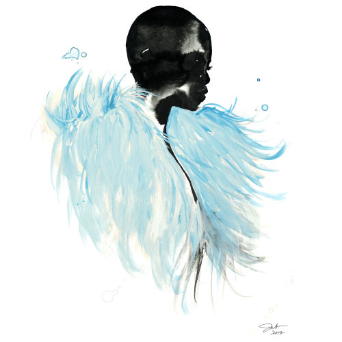 Watercolor art of Ice Blue Feathers and gouache 