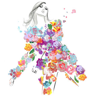 Une gouache de costume de fleurs par Jessica Durrant