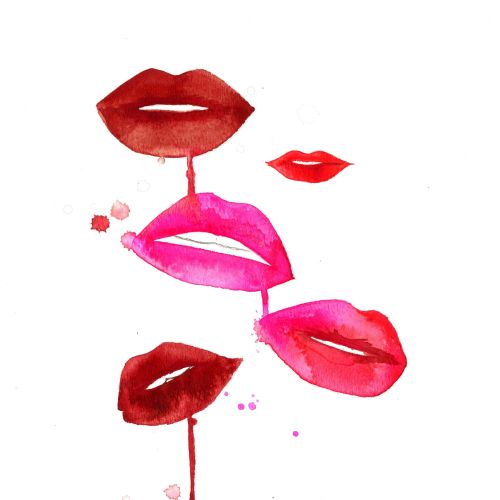 Red and pink Dripping Lips watercolor artwork 