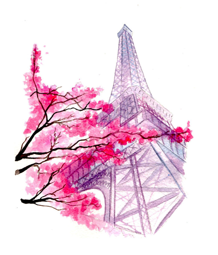 Peinture aquarelle de la tour Eiffel