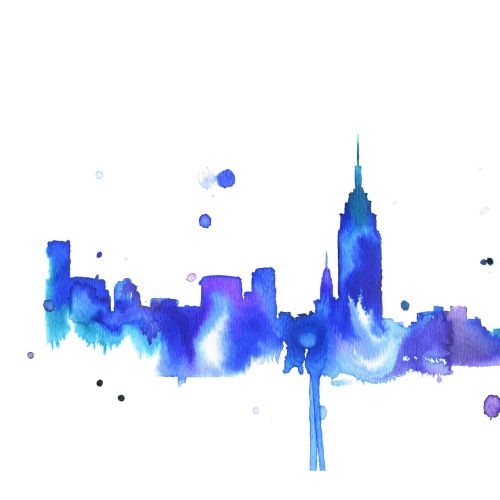 New York realistic blue painted cityscape 