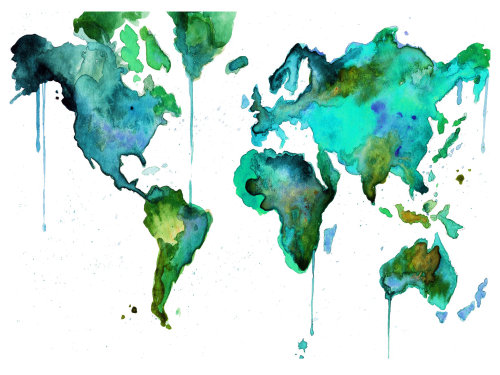 Green painted world map by Jessica Durrant