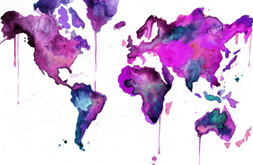 Carte du monde aquarelle réalisée sur papier