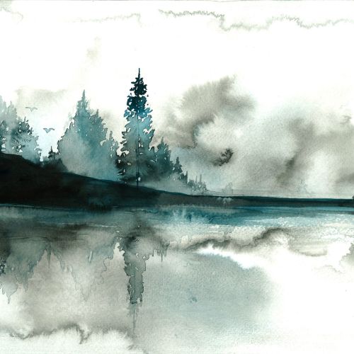 Beyond the Pines mountain watercolor art