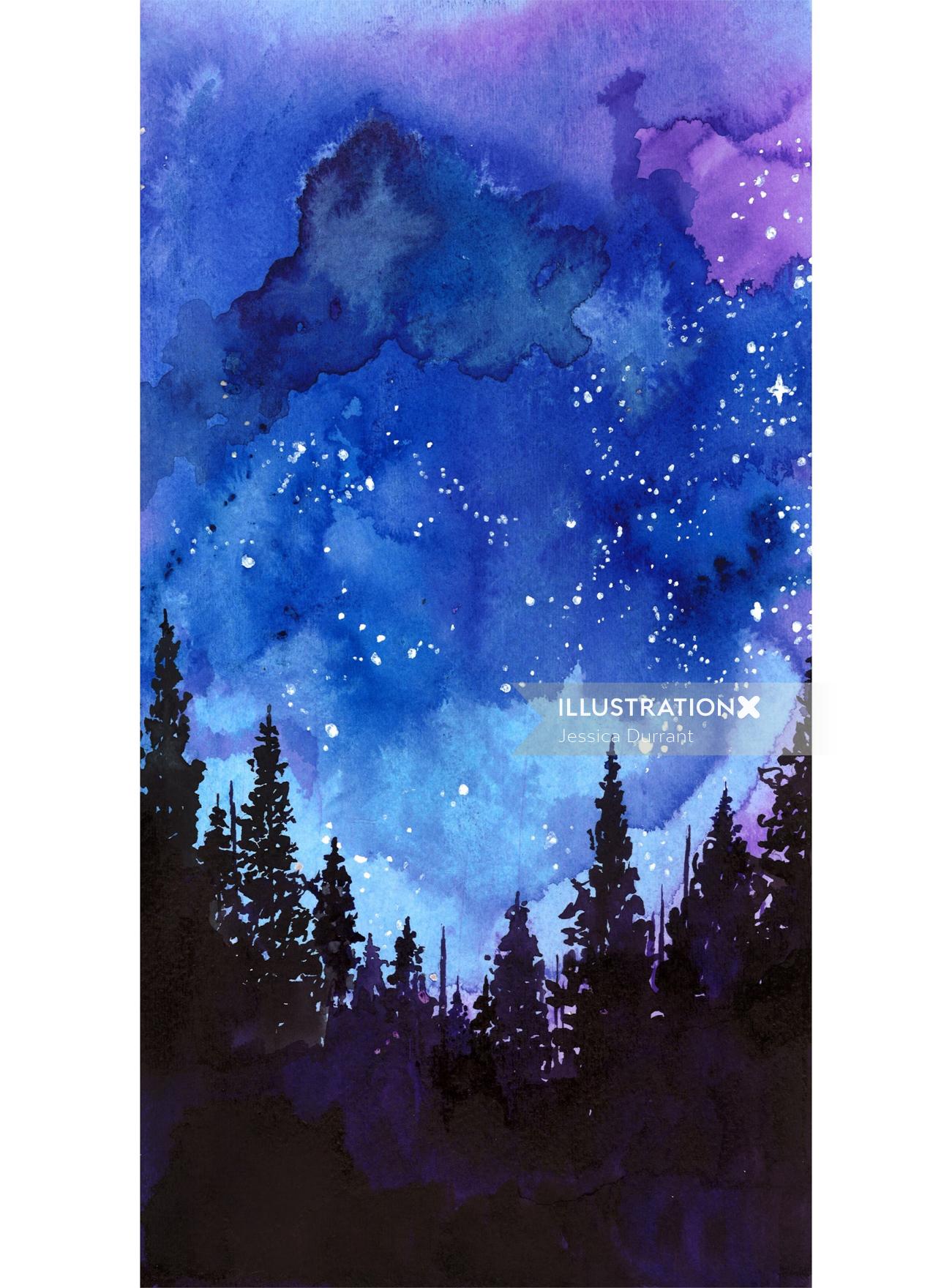 Let's Go See the Stars mixed media illustration