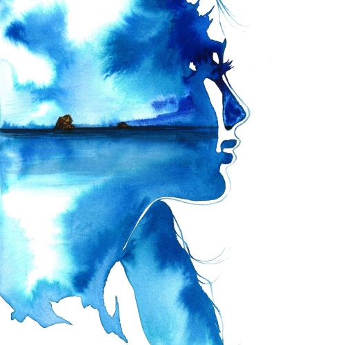 Water colour Woman in Bermuda Blues
