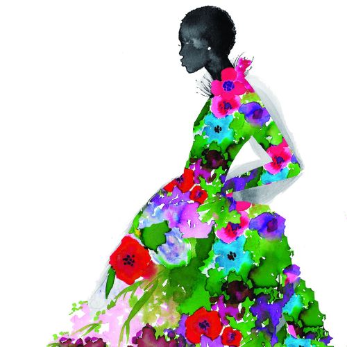 Watercolor model in floral dress