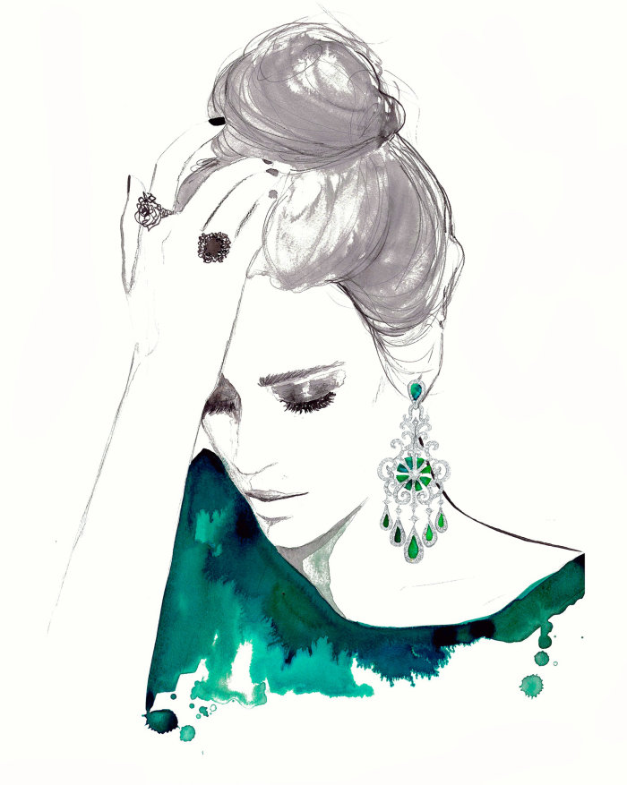 Beauty with emotion in green dress