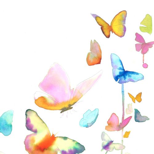 watercolor art of colorful butterflies