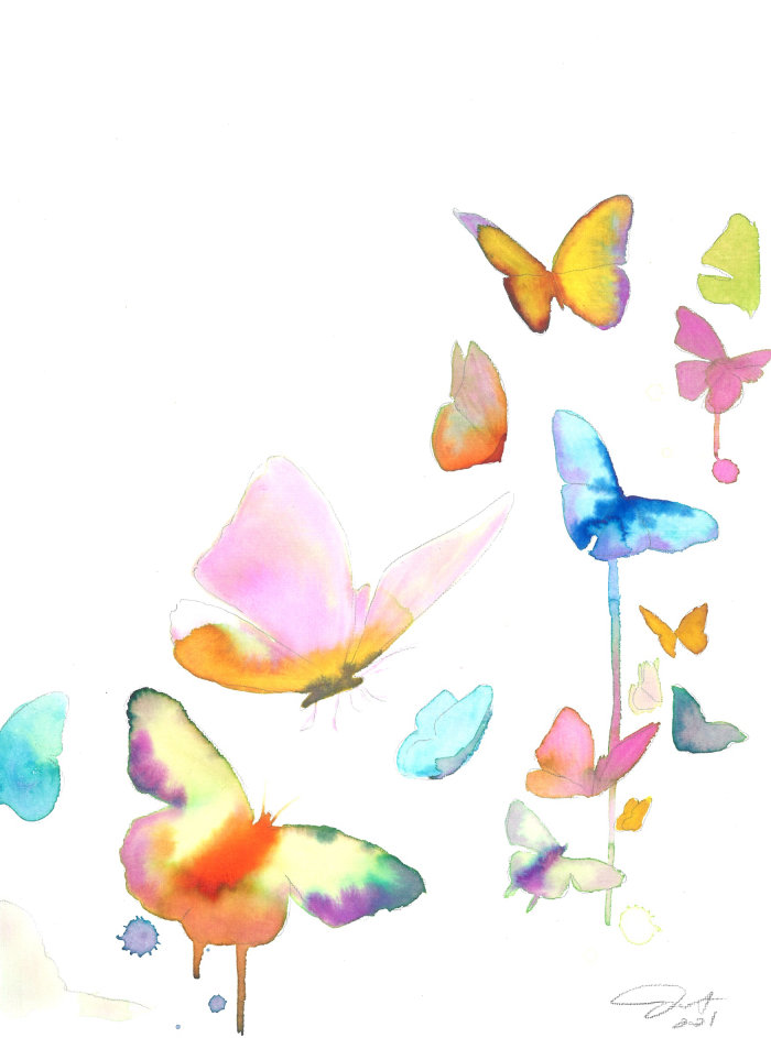aquarelle de papillons colorés
