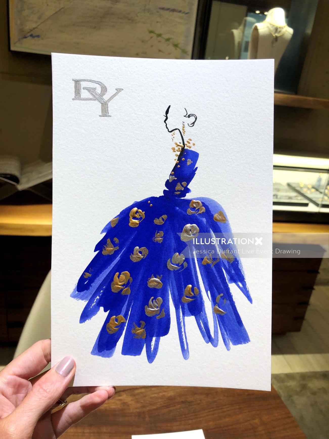 Live event drawing blue dress